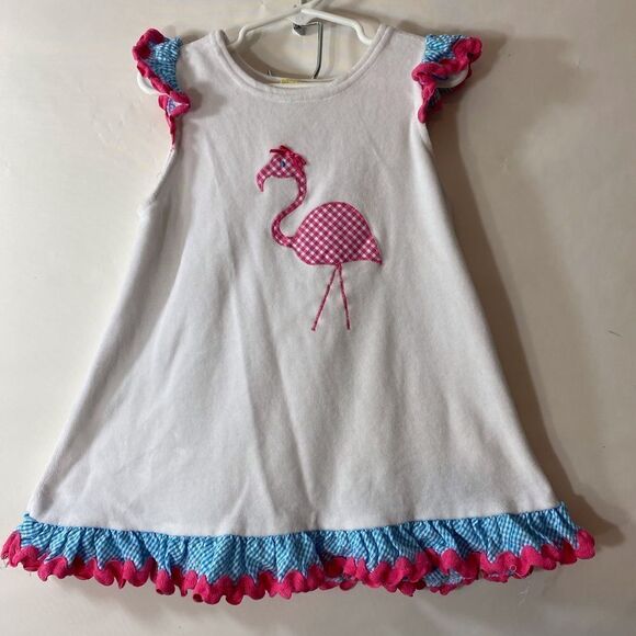 Lightweight White Fleece Sleeveless Dress with Flamingo onFront 3T - Picture 1 of 4
